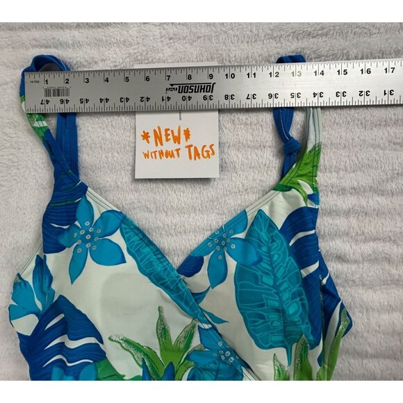 Real Comfort by Chadwick's Tropical Blue Floral Women One-Piece Swimsuit Size 14 - Picture 4 of 10